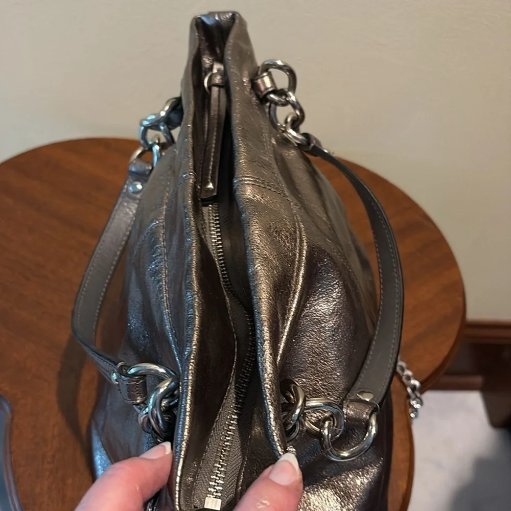 Coach  Brooke metallic  shorter version 10”h silver bronze leather chain added